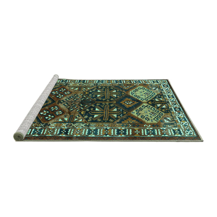 Sideview of Machine Washable Persian Turquoise Traditional Area Rugs, wshtr718turq