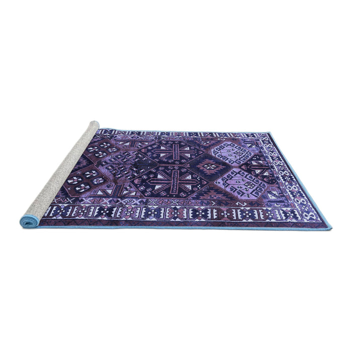 Sideview of Machine Washable Persian Blue Traditional Rug, wshtr718blu