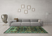 Machine Washable Persian Turquoise Traditional Area Rugs in a Living Room,, wshtr718turq