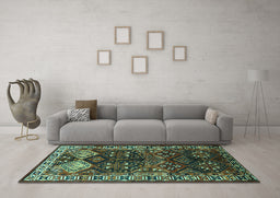 Machine Washable Persian Turquoise Traditional Area Rugs in a Living Room,, wshtr718turq