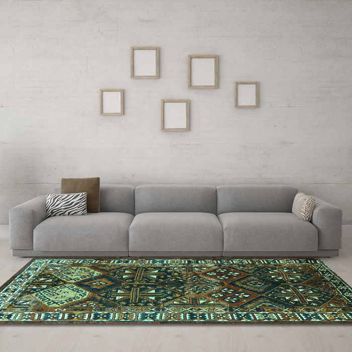 Machine Washable Persian Turquoise Traditional Area Rugs in a Living Room,, wshtr718turq
