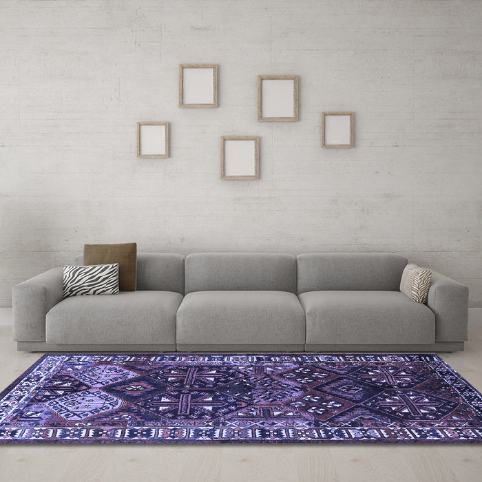 Machine Washable Persian Blue Traditional Rug in a Living Room, wshtr718blu