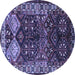 Round Machine Washable Persian Blue Traditional Rug, wshtr718blu