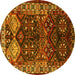 Round Machine Washable Persian Yellow Traditional Rug, wshtr718yw