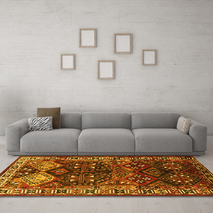 Machine Washable Persian Yellow Traditional Rug in a Living Room, wshtr718yw