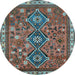 Round Machine Washable Persian Light Blue Traditional Rug, wshtr719lblu