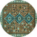 Round Persian Turquoise Traditional Rug, tr719turq