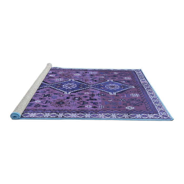 Sideview of Machine Washable Persian Blue Traditional Rug, wshtr719blu