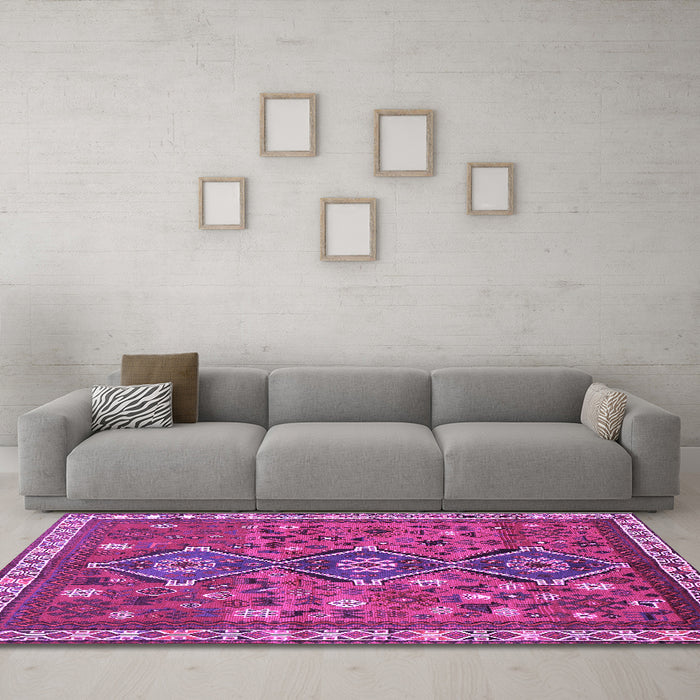 Machine Washable Persian Purple Traditional Area Rugs in a Living Room, wshtr719pur
