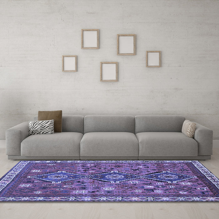 Machine Washable Persian Blue Traditional Rug in a Living Room, wshtr719blu