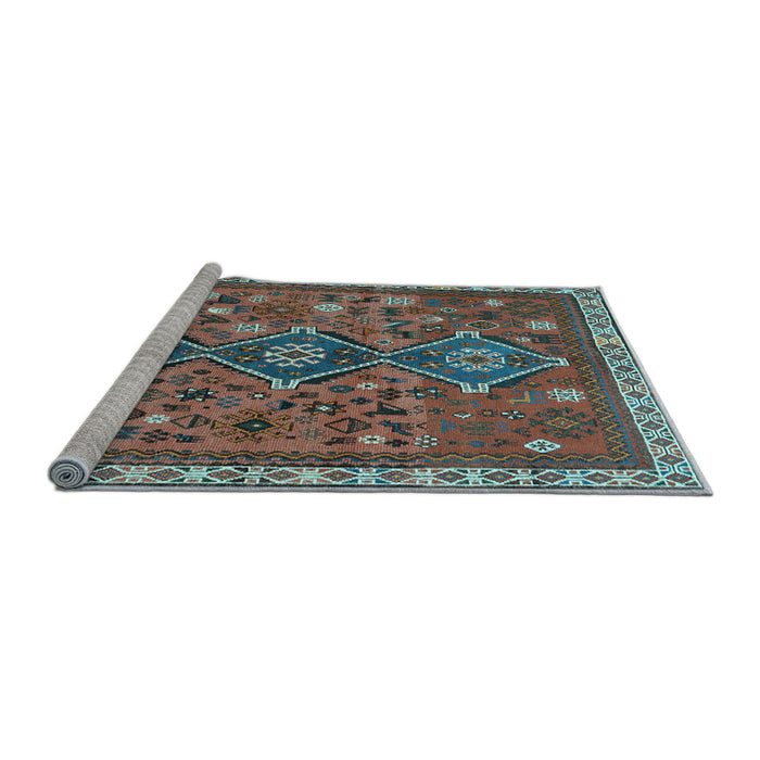 Sideview of Machine Washable Persian Light Blue Traditional Rug, wshtr719lblu