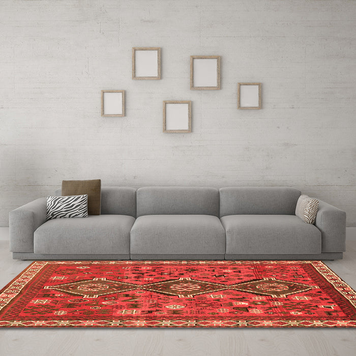 Machine Washable Persian Orange Traditional Area Rugs in a Living Room, wshtr719org