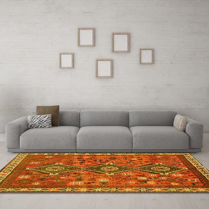 Machine Washable Persian Yellow Traditional Rug in a Living Room, wshtr719yw