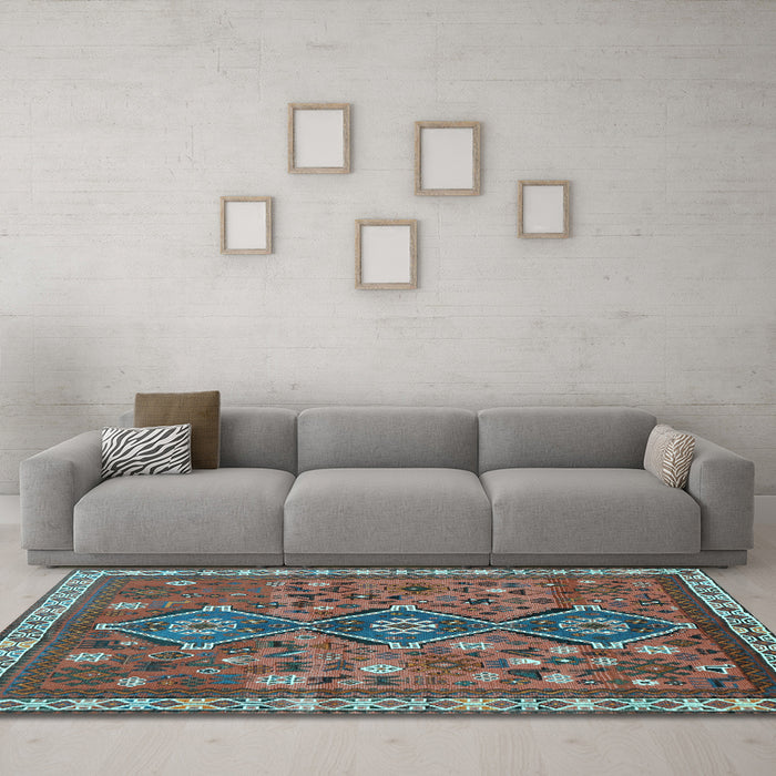 Machine Washable Persian Light Blue Traditional Rug in a Living Room, wshtr719lblu