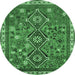 Round Machine Washable Persian Emerald Green Traditional Area Rugs, wshtr719emgrn