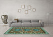 Machine Washable Persian Turquoise Traditional Area Rugs in a Living Room,, wshtr719turq