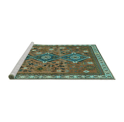 Sideview of Machine Washable Persian Turquoise Traditional Area Rugs, wshtr719turq