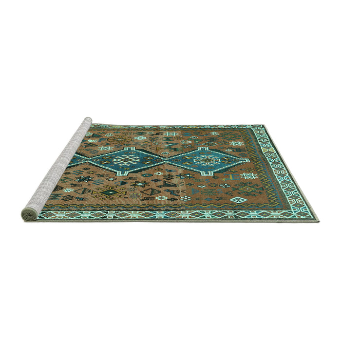 Sideview of Machine Washable Persian Turquoise Traditional Area Rugs, wshtr719turq