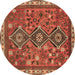 Round Machine Washable Persian Brown Traditional Rug, wshtr719brn