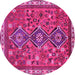 Round Machine Washable Persian Pink Traditional Rug, wshtr719pnk