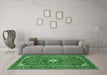 Machine Washable Medallion Emerald Green Traditional Area Rugs in a Living Room,, wshtr71emgrn