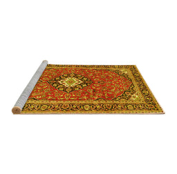 Sideview of Machine Washable Medallion Yellow Traditional Rug, wshtr71yw
