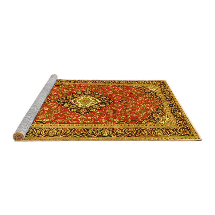 Sideview of Machine Washable Medallion Yellow Traditional Rug, wshtr71yw