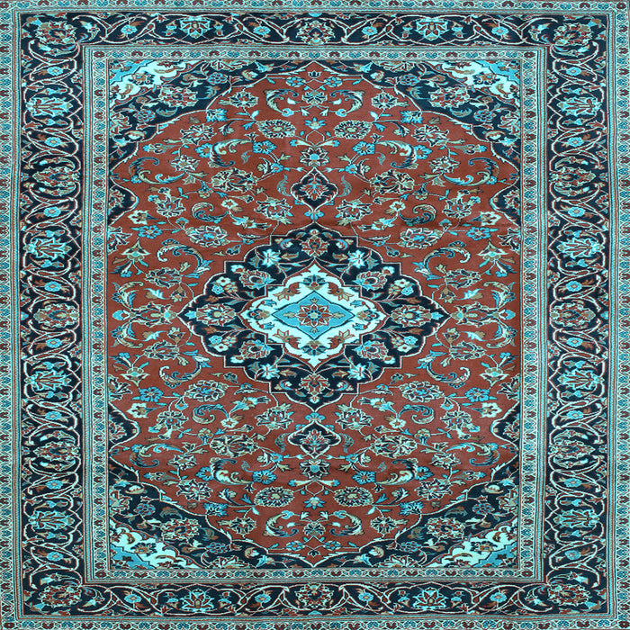 Square Machine Washable Medallion Light Blue Traditional Rug, wshtr71lblu