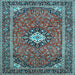 Square Machine Washable Medallion Light Blue Traditional Rug, wshtr71lblu