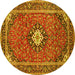 Round Machine Washable Medallion Yellow Traditional Rug, wshtr71yw