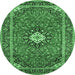 Round Machine Washable Medallion Emerald Green Traditional Area Rugs, wshtr71emgrn