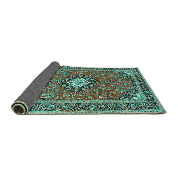 Sideview of Medallion Turquoise Traditional Rug, tr71turq