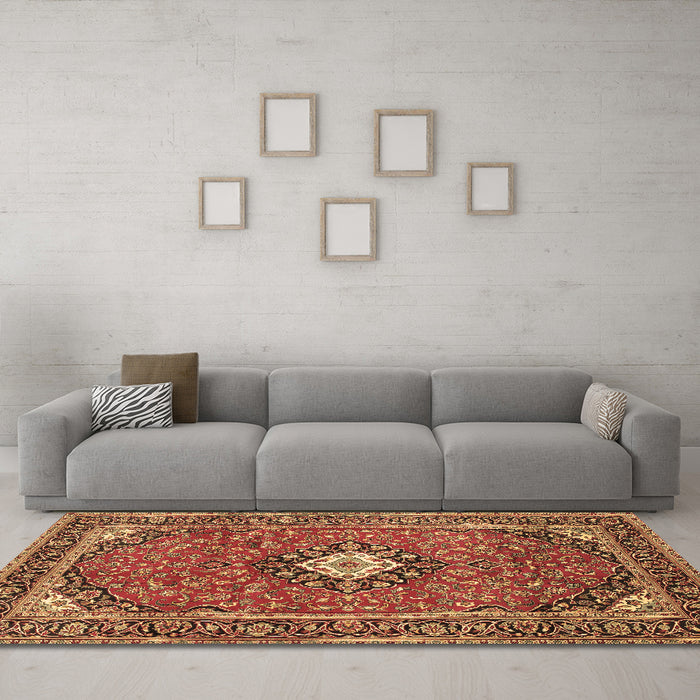 Machine Washable Medallion Brown Traditional Rug in a Living Room,, wshtr71brn
