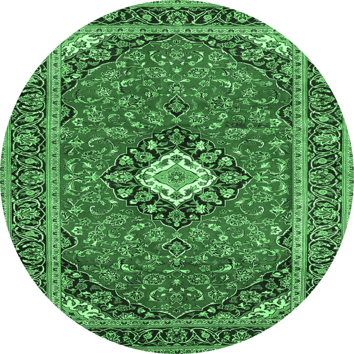 Round Medallion Emerald Green Traditional Rug, tr71emgrn