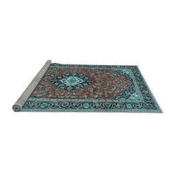 Sideview of Machine Washable Medallion Light Blue Traditional Rug, wshtr71lblu