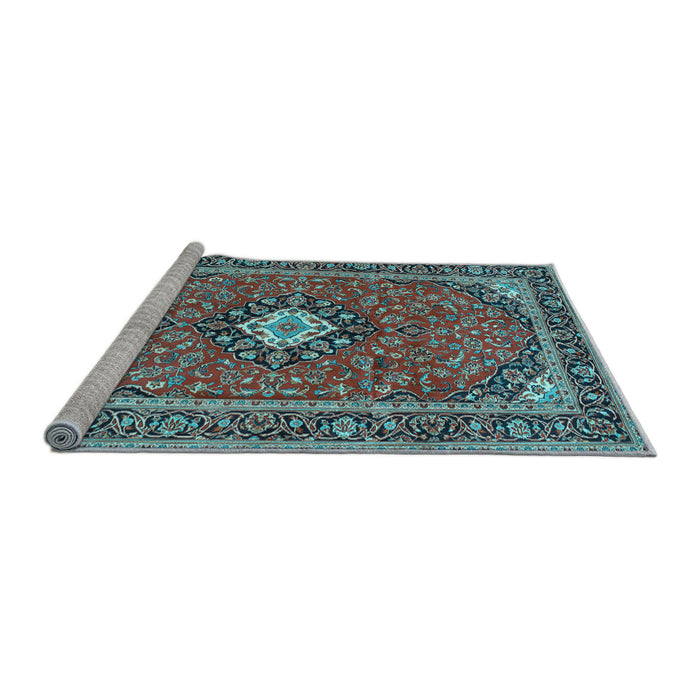 Sideview of Machine Washable Medallion Light Blue Traditional Rug, wshtr71lblu