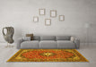 Machine Washable Medallion Yellow Traditional Rug in a Living Room, wshtr71yw