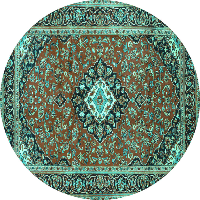 Round Medallion Turquoise Traditional Rug, tr71turq