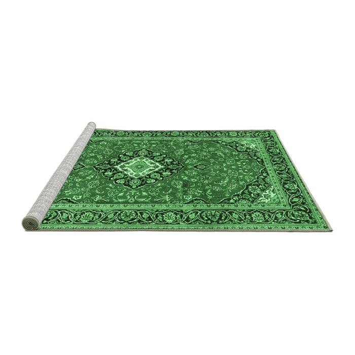 Sideview of Machine Washable Medallion Emerald Green Traditional Area Rugs, wshtr71emgrn