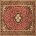 Square Machine Washable Medallion Brown Traditional Rug, wshtr71brn