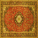 Square Machine Washable Medallion Yellow Traditional Rug, wshtr71yw