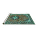 Sideview of Machine Washable Medallion Turquoise Traditional Area Rugs, wshtr71turq