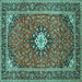 Square Machine Washable Medallion Turquoise Traditional Area Rugs, wshtr71turq