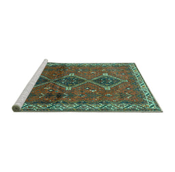 Sideview of Machine Washable Persian Turquoise Traditional Area Rugs, wshtr720turq