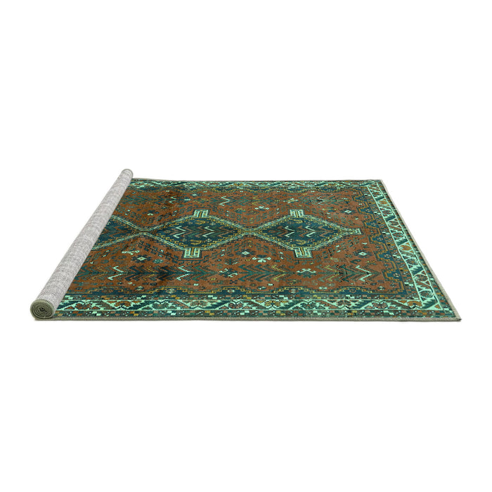 Sideview of Machine Washable Persian Turquoise Traditional Area Rugs, wshtr720turq