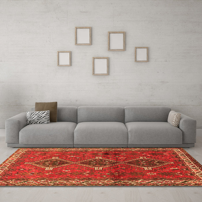 Machine Washable Persian Orange Traditional Area Rugs in a Living Room, wshtr720org