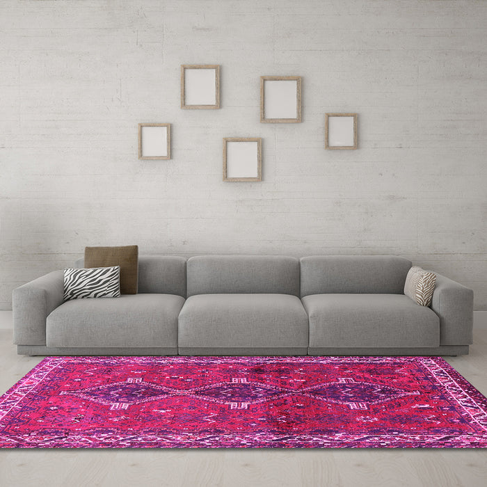 Machine Washable Persian Pink Traditional Rug in a Living Room, wshtr720pnk