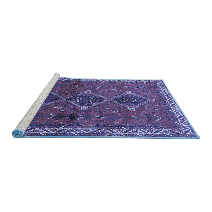 Sideview of Machine Washable Persian Blue Traditional Rug, wshtr720blu