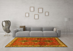 Machine Washable Persian Yellow Traditional Rug in a Living Room, wshtr720yw