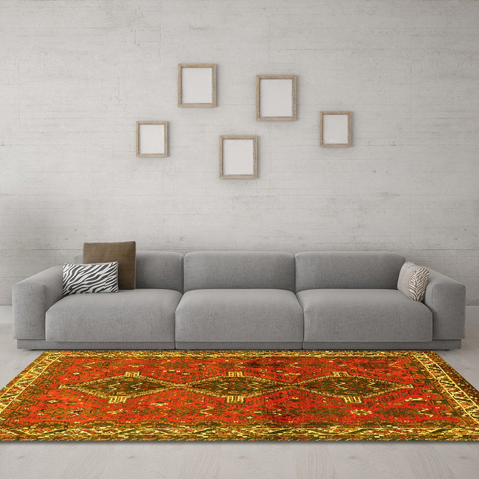 Machine Washable Persian Yellow Traditional Rug in a Living Room, wshtr720yw